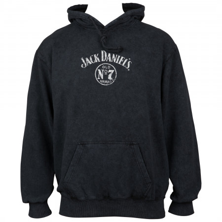 Jack Daniels Label Mineral Wash Front and Back Print Pull-Over Hoodie